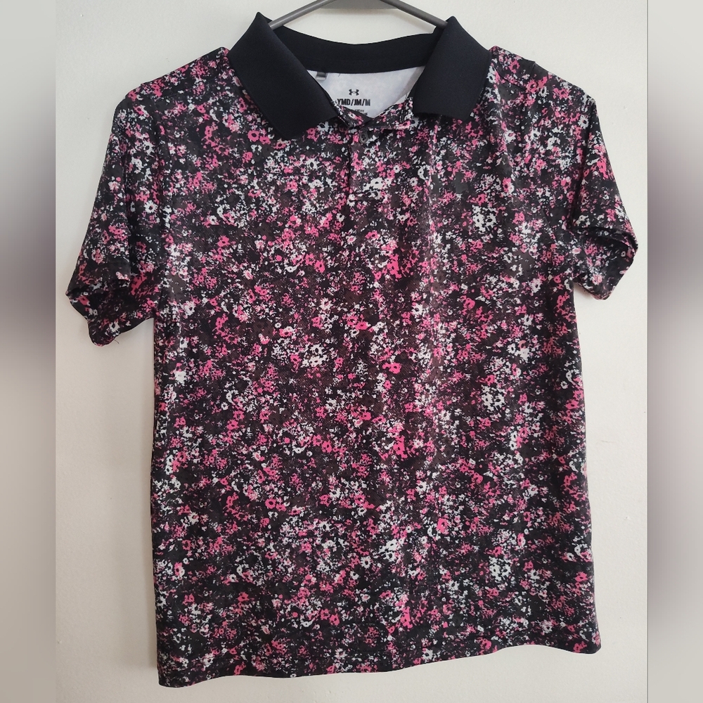 Under Armour Performance Polo (Rebel Pink, Black And White)